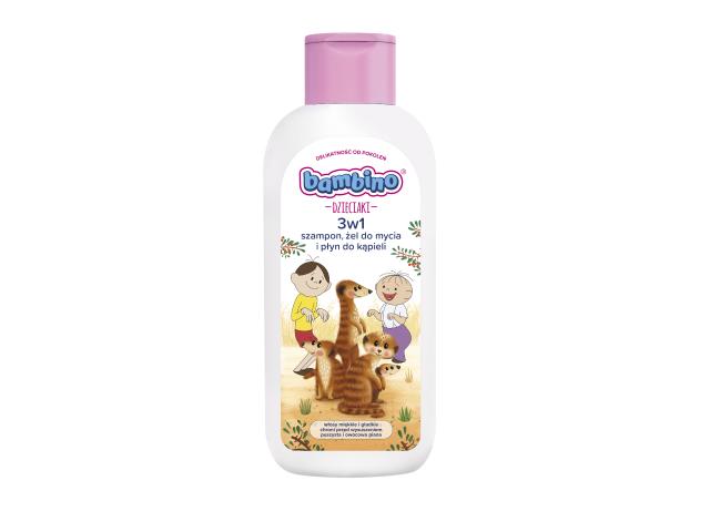 Bambino Dzieciaki Szampon-żel-płyn do kąpieli do mycia ciała i włosów 3w1 surykatki interakcje ulotka płyn - 400 ml