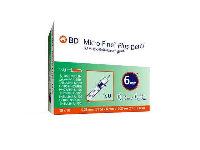 BD Micro-Fine Plus Demi Strzykawka insulinowa 0,3 ml U-100 31G 0,25 x 6 mm interakcje ulotka strzykawka - 100 szt.