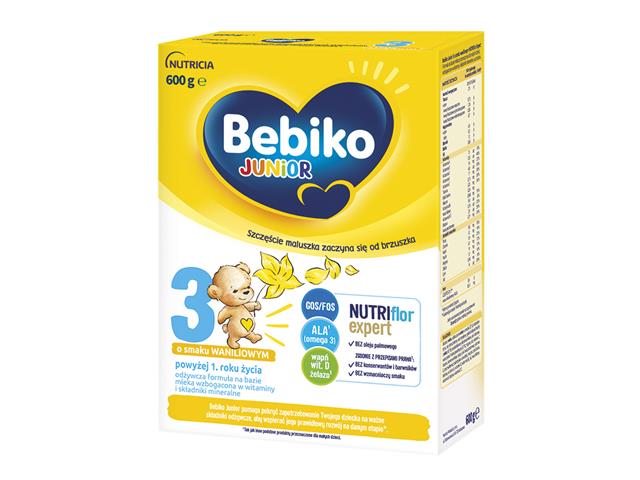 Bebiko Junior 3 NUTRIflor Expert o smaku waniliowym interakcje ulotka proszek do podawania w wodzie/mleku do picia - 600 g