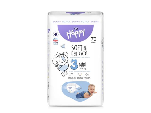 BELLA BABY HAPPY Midi 3 5-9 kg Pieluszki dla dzieci interakcje ulotka   70 szt.