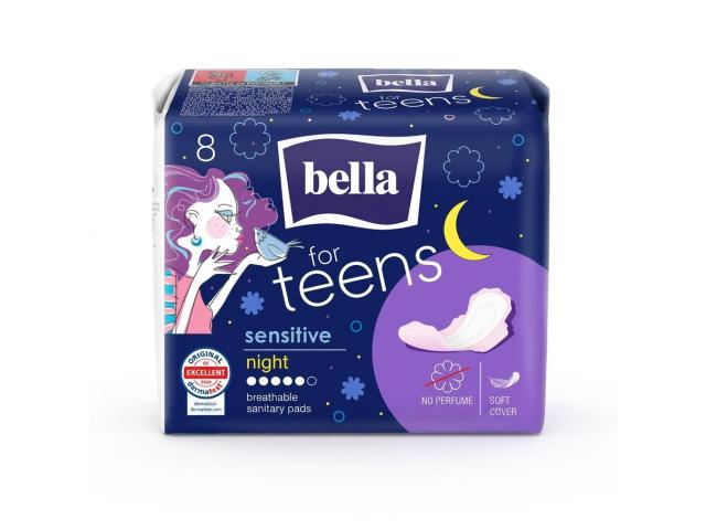 Bella For Teens Sensitive Podpaski higieniczne night interakcje ulotka podpaska 8 szt.