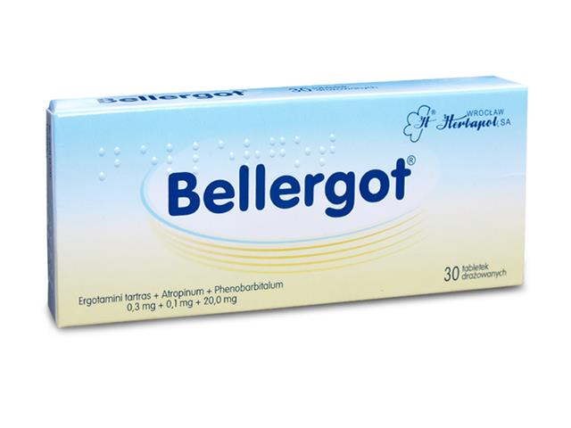 Bellergot interakcje ulotka tabletki drażowane 300mcg+100mcg+20mg 30 tabl. (1 blist. po 30 tabl.)