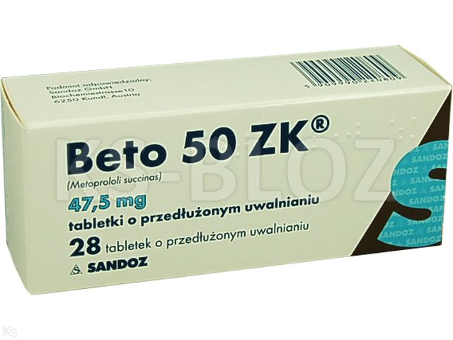 Beto 50 ZK interakcje ulotka tabletki o przedłużonym uwalnianiu 47,5 mg 28 tabl. (4 blist. po 7 tabl.)