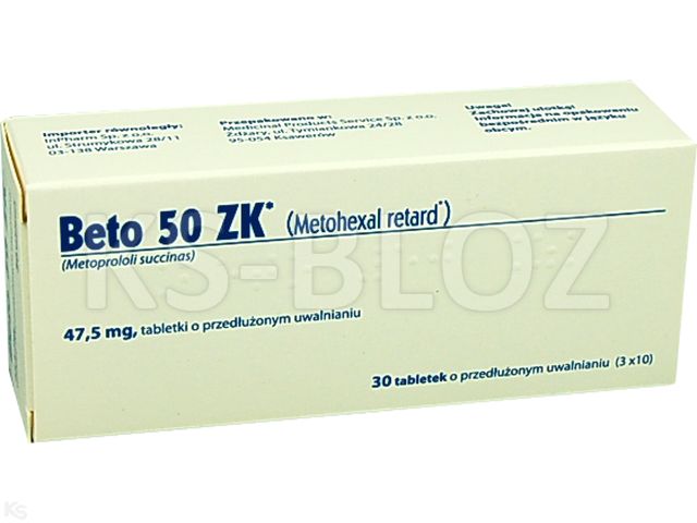 Beto 50 Zk interakcje ulotka tabletki o przedłużonym uwalnianiu 47,5 mg 30 tabl.