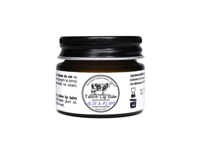 Beyond Functional Food Tallow Lip Balm Aloe & Plum Balsam do ust z łojem aloesem i olejem śliwkowym interakcje ulotka balsam - 15 ml