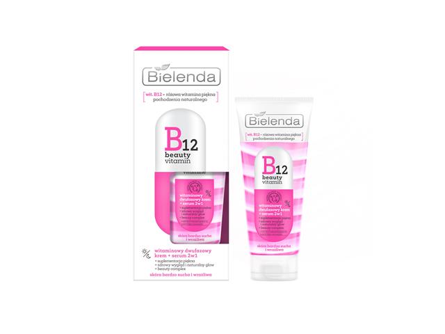 BIELENDA B12 BEAUTY VITAMIN Witaminowy dwufazowy Krem + Serum 2w1 skóra b.sucha i wrażliwa interakcje ulotka krem - 45 g
