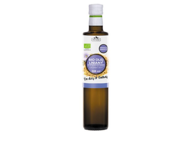 Bio Olej Lniany Budwigowy Dr Gaja tłoczony na zimno nierafinowany interakcje ulotka olej - 500 ml