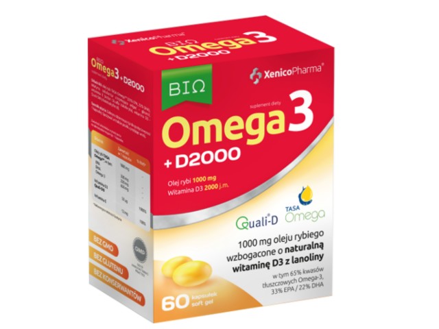 Bio Omega 3 +D 2000 65% Omega interakcje ulotka kapsułki miękkie  60 kaps.