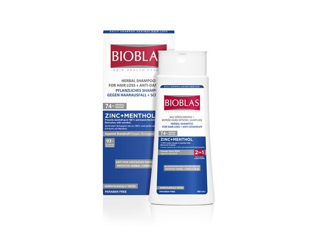 Bioblas Szampon na wypadanie włosów przeciwłupieżowy ziołowy z odżywką cynk+mentol interakcje ulotka   360 ml