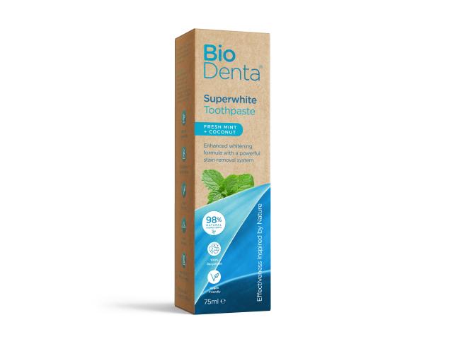 BioDenta Superwhite Pasta do zębów ultra-wybielająca o smaku świeżej mięty i kokosa interakcje ulotka pasta do zębów - 75 ml