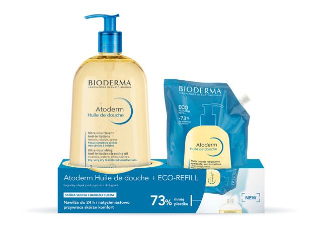 BIODERMA ATODERM HUILE DE DOUCHE Zestaw łagodny olejek pod prysznic i do kąpieli + Eco-Refill interakcje ulotka zestaw - 1 l + 1 l