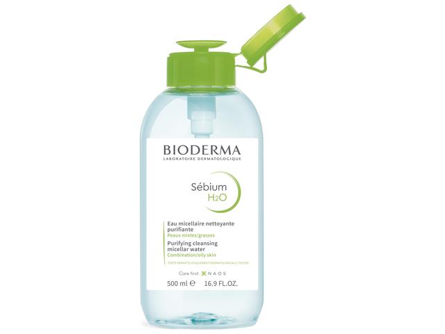 Bioderma Sebium H2O Płyn micelarny do mycia twarzy antybakteryjny interakcje ulotka płyn  500 ml (but.z pomp.)