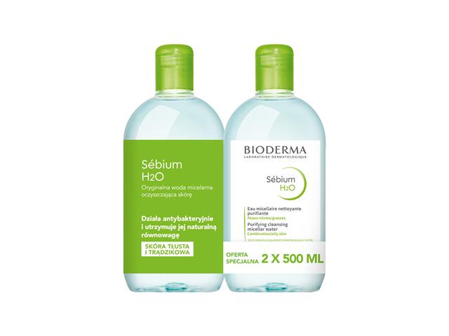 Bioderma Sebium H2O Woda micelarna duopack oferta specjalna interakcje ulotka   500 ml | + 500ml