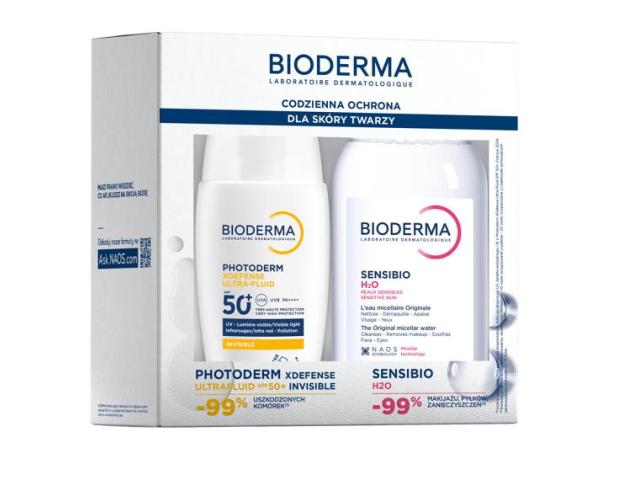 Bioderma zest. Codzienna ochrona dla sk. tw. Photoderm Xdefense Ultrafluid SPF 50+ + Sensibio H2O interakcje ulotka zestaw  40 ml + 250 ml