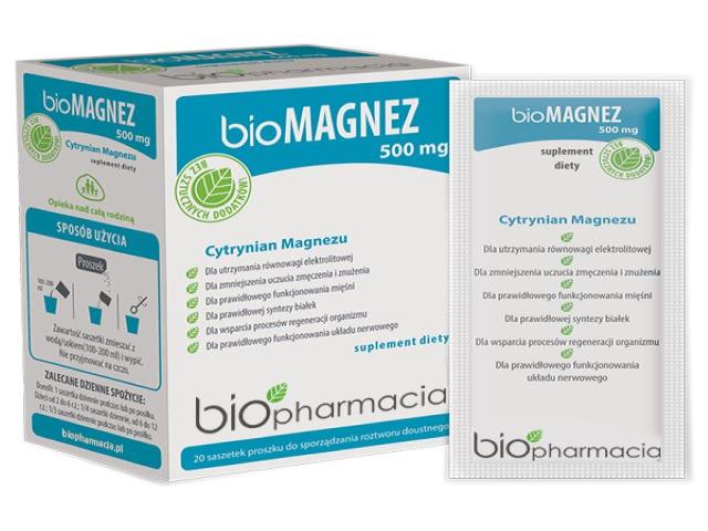 bioMagnez 500 mg interakcje ulotka proszek do rozpuszczenia - 20 sasz.