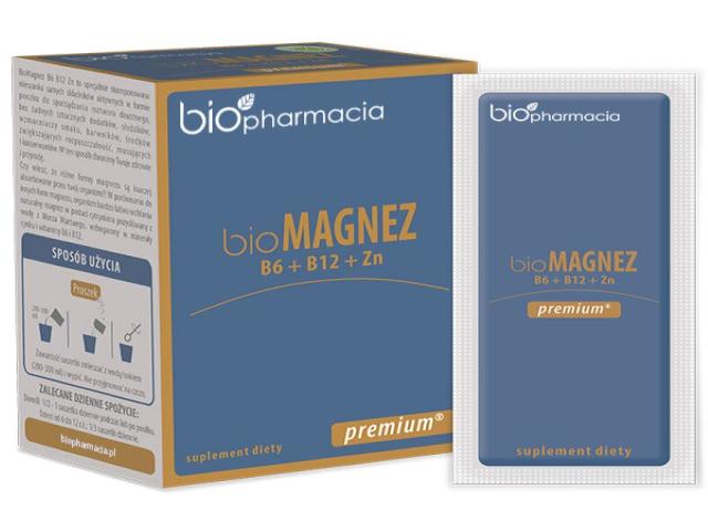 Biomagnez B6 + B12 + Zn Premium interakcje ulotka proszek do podawania w wodzie/mleku do picia - 20 sasz.