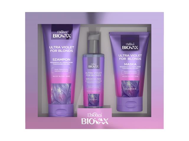 Biovax Glamour Ultra Violet Zestaw Szampon+maska+serum na noc do włosów blond i siwych interakcje ulotka zestaw - 200 ml (+ 150 ml + 100 ml)