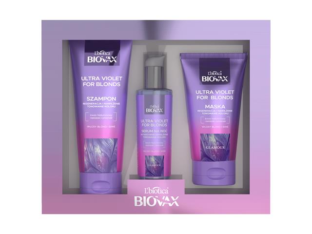 Biovax Glamour Ultra Violet Zestaw Szampon+maska+serum na noc do włosów blond i siwych interakcje ulotka zestaw  200 ml | + 150 ml + 100 ml