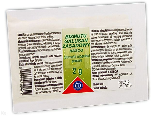 Bizmutu Galusan Zasadowy Hasco (Dermatol) interakcje ulotka proszek - 