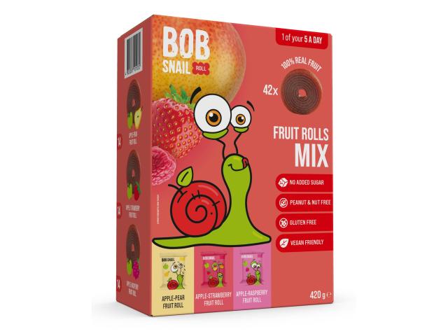 Bob Snail Fruit Rolls Mix zest. Przekąsek owoc. jabłkowo-gruszkowe, jabłkowo-malin., jabłkowo-trusk. interakcje ulotka przekąska - 420 g