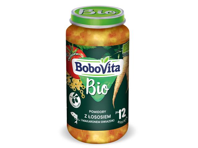 BoboVita BIO Pomidory z łososiem i makaronem gwiazdki interakcje ulotka obiad  250 g