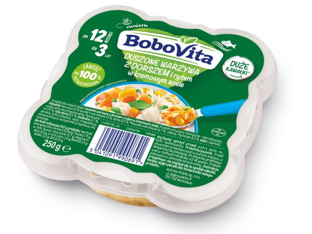 BoboVita duszone warzywa z dorszem i ryżem w kremowym sosie po 12 miesiącu interakcje ulotka obiad - 250 g