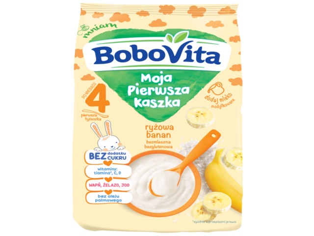 BoboVita Kaszka bezmleczna ryżowa banan bezglutenowa bez cukru interakcje ulotka kaszka - 180 g