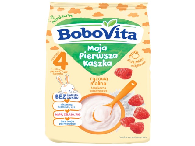 BoboVita Kaszka bezmleczna ryżowa malina bezglutenowa bez cukru interakcje ulotka   180 g