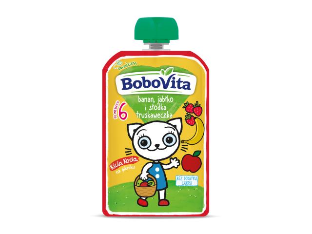 BoboVita Kicia Kocia banan, jabłko i słodka truskaweczka po 6 miesiącu interakcje ulotka mus - 100 g
