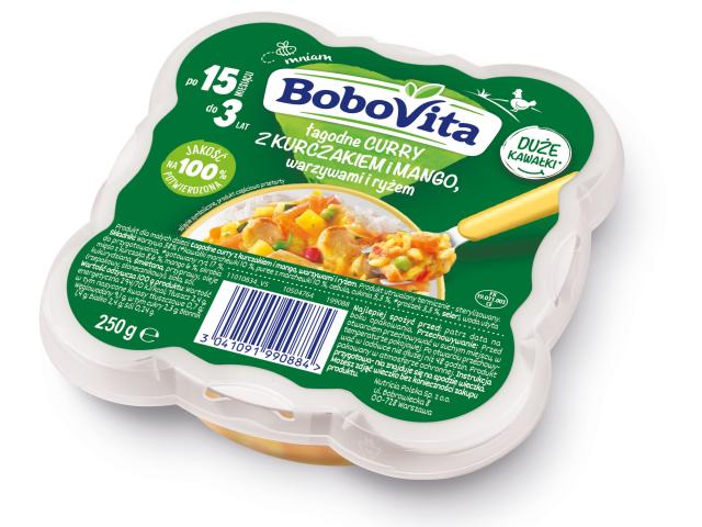 BoboVita łagodne curry z kurczakiem i mango, warzywami i ryżem po 15 miesiącu interakcje ulotka obiad - 250 g