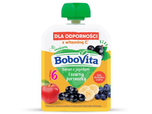 BoboVita Mus banan z jagodami i czarną porzeczką po 6 miesiącu interakcje ulotka mus - 80 g