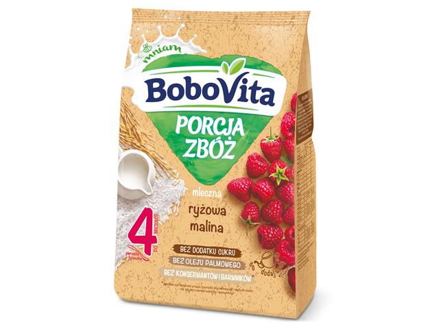 BoboVita Porcja Zbóż Kaszka mleczna ryżowa malina po 4 miesiącu interakcje ulotka proszek  210 g