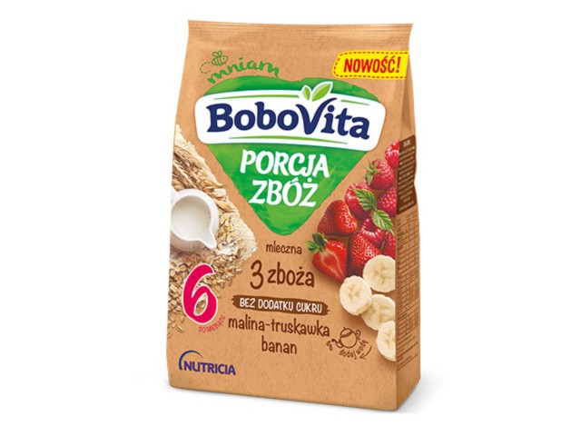 BoboVita Porcja Zbóż mleczna malina-truskawka-banan 3 zboża interakcje ulotka   1 szt.