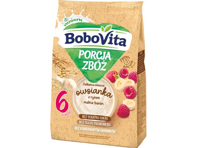 BoboVita Porcja Zbóż Mleczna Owsianka z ryżem Banan Malina interakcje ulotka kaszka  210 g