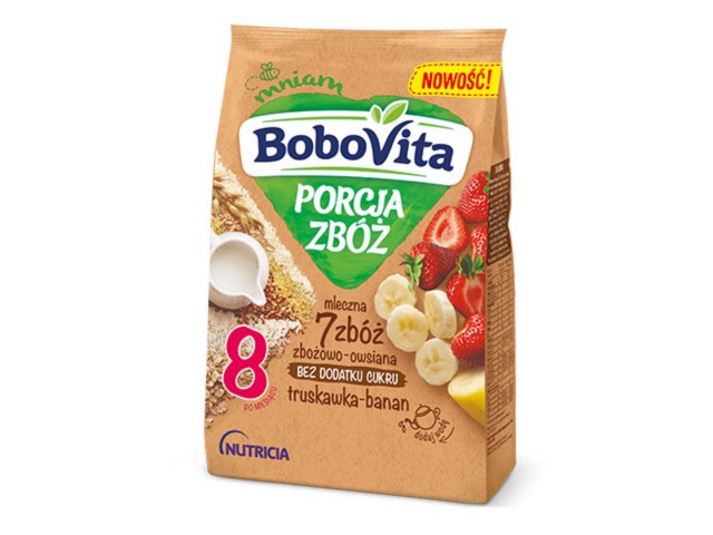 BoboVita Porcja Zbóż mleczna truskawka-banan 7 zbóż interakcje ulotka   1 szt.