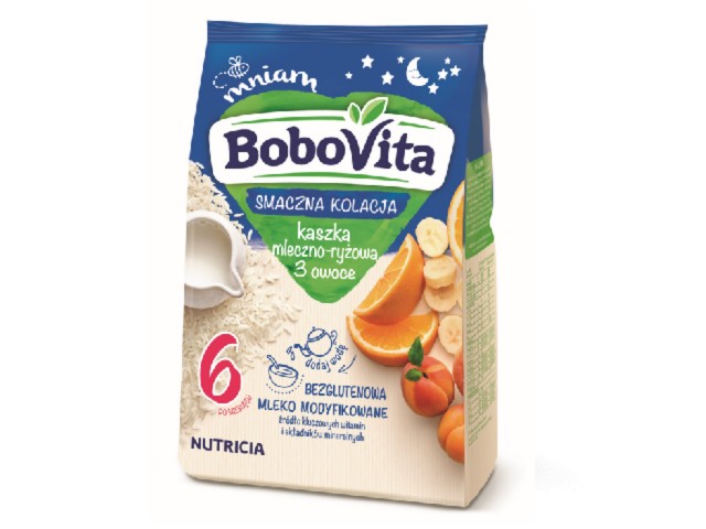 BoboVita Smaczna Kolacja Kaszka mleczna ryżowa 3 owoce interakcje ulotka  - 230 g