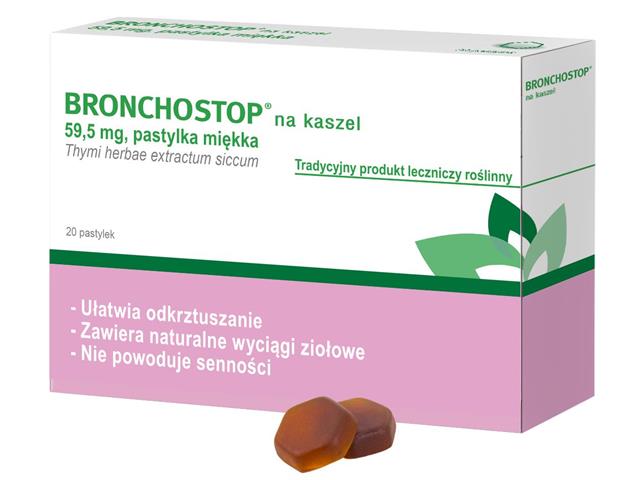 Bronchostop Na Kaszel interakcje ulotka pastylki miękkie 59,5 mg 20 pastyl.