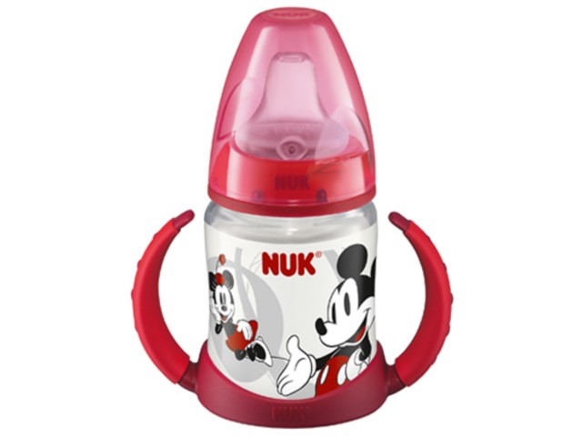 But.niem. 150 ml NUK FIRST CHOICE Myszka Miki ust.sil.niekapek uch.czerwony 215062 interakcje ulotka butelka - 1 szt.