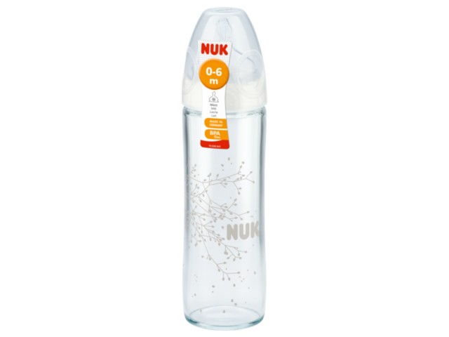 But.niem. 240 ml NUK New Classic szklana ze smocz. silik. First Choice+ 1M 745.080 interakcje ulotka  - 1 szt.