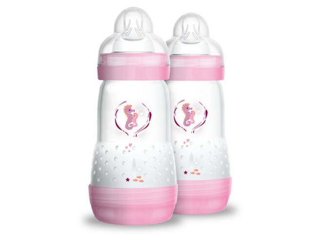 Butel. MAM 260 ml  Anti-Colic 2 m+ Girl interakcje ulotka butelka  2 szt.