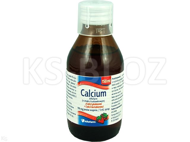 Calcium Aflofarm o smaku truskawkowym interakcje ulotka syrop 116 mg Ca2+/5ml 150 ml | butelka