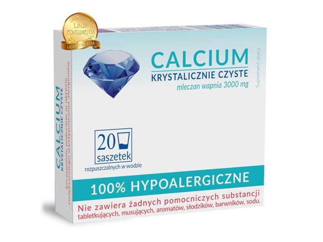 Calcium Krystaliczne Czyste 100% hypoalergiczne interakcje ulotka proszek  20 sasz.