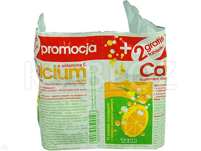 Calcium Pliva z witaminą C interakcje ulotka tabletki musujące - 14 tabl. (12+2)