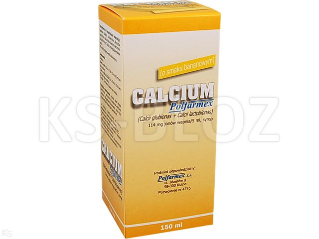 Calcium Polfarmex o smaku bananowym interakcje ulotka syrop 114 mg Ca2+/5ml 150 ml | but.PET.
