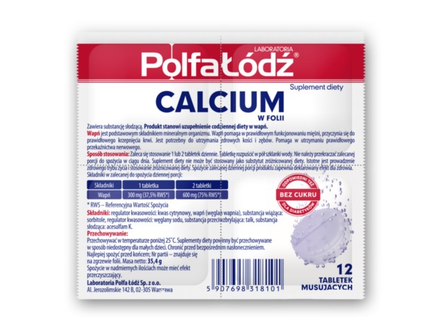 Calcium W Folii Polfa Łódź interakcje ulotka tabletki musujące  12 tabl.