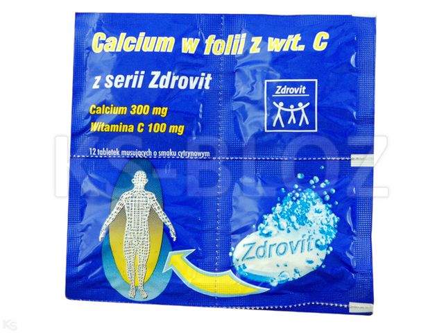 Calcium W Folii Z Witaminą C o smaku cytrynowym interakcje ulotka tabletki musujące 300mg+100mg 12 tabl.