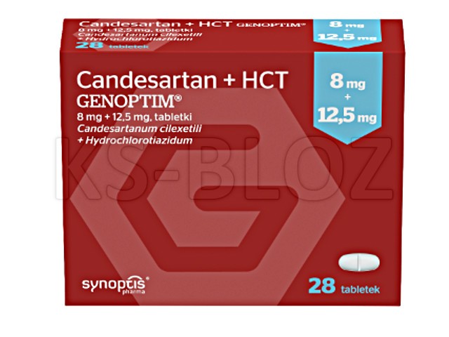 Candesartan + HCT Genoptim interakcje ulotka tabletki 8mg+12,5mg 28 tabl. (blist.)
