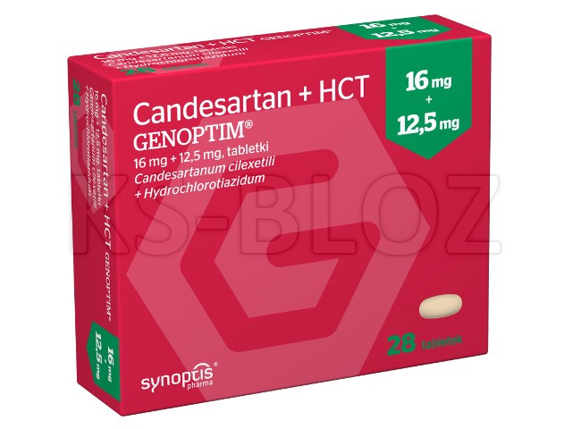 Candesartan + HCT Genoptim interakcje ulotka tabletki 16mg+12,5mg 28 tabl. (blist.)