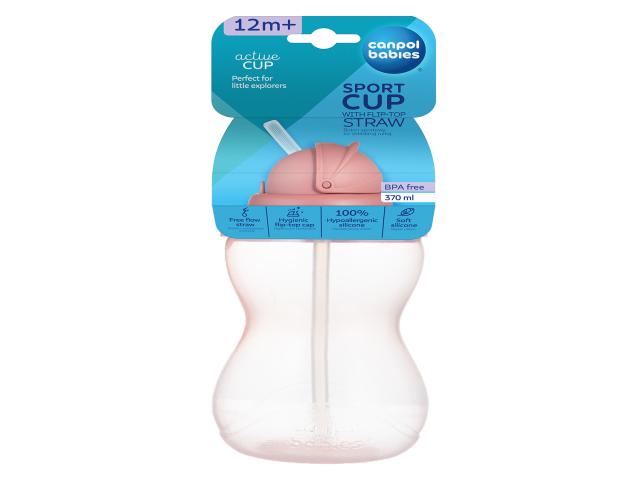 Canpol Babies Bidon 370 ml ze składaną rurką silikonową różowy 56/113_PIN2 12 m+ interakcje ulotka bidon  1 szt.