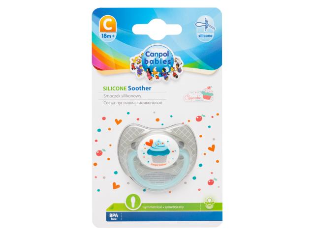 Canpol Babies Cupcake Smoczek uspokajający symetryczny silikonowy 23/284_GREY powyżej 18 miesięcy interakcje ulotka smoczek  1 szt.